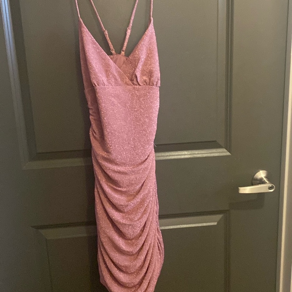 Pink Glitter Bodycon Mini Dress M - Picture 2 of 2